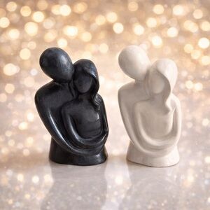 Modern Black & White Abstract Couple Sculpture | Minimal Love Decor